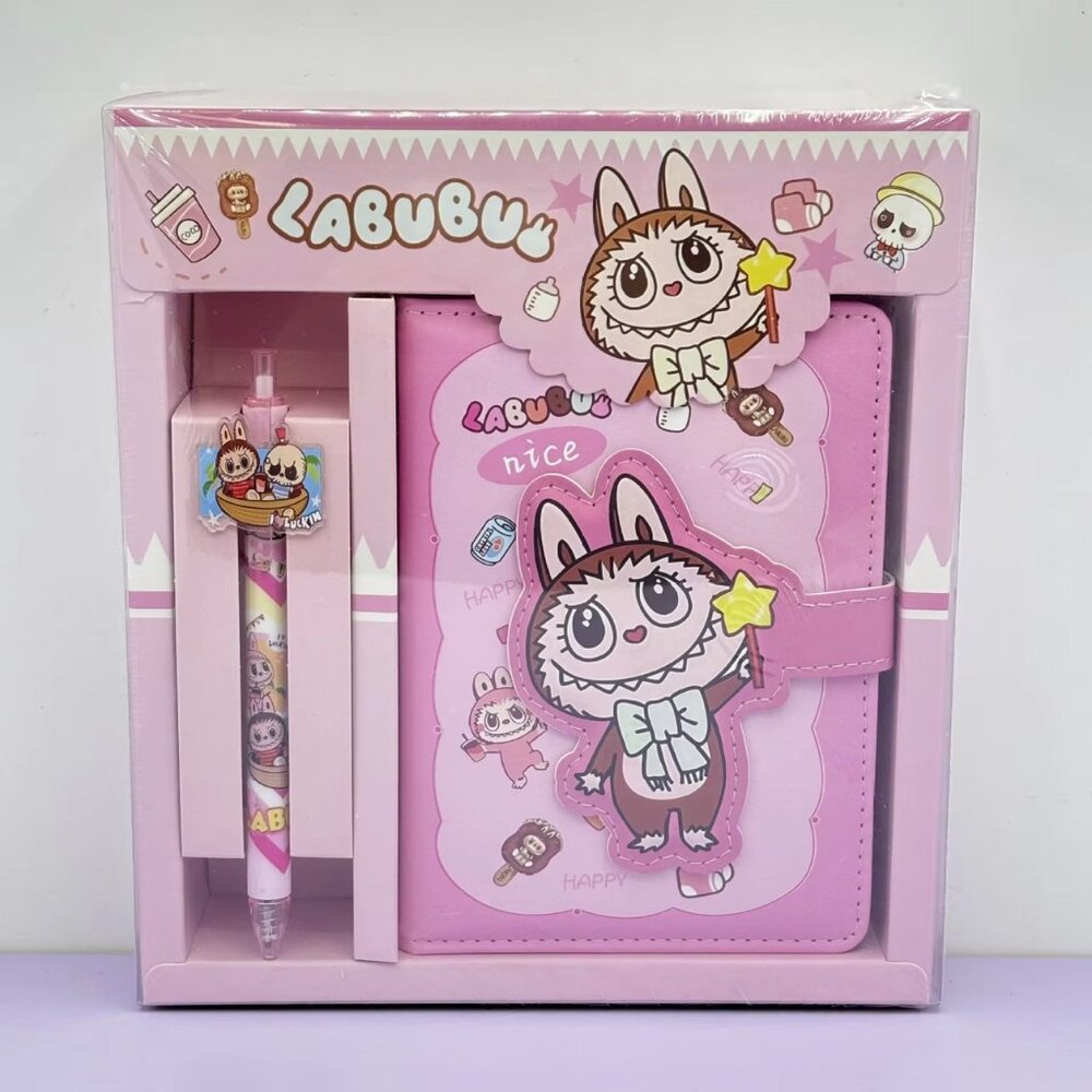 Labubu Notebook and Pen Gift Set – Kawaii Pink Stationery Box